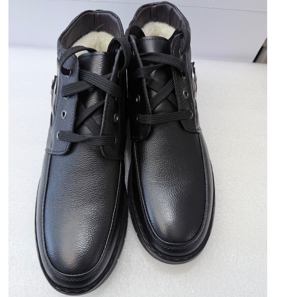 Mens Black Faux Leather Winter Lined Lace Up Ankle Boots Size 11 Fashion - Picture 15 of 15